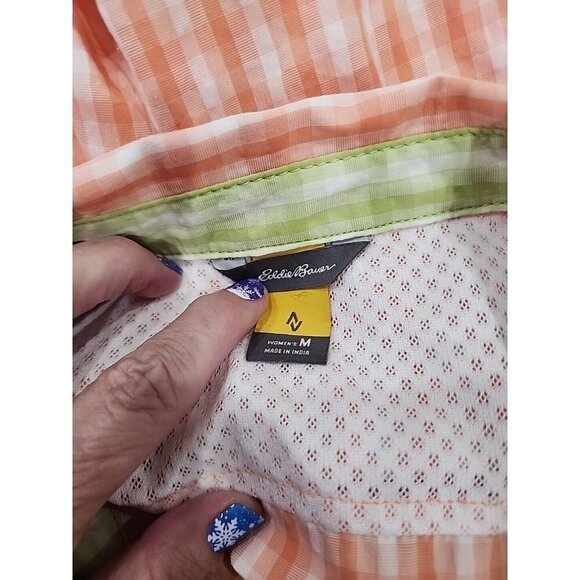 Eddie Bauer Sleeveless Top Quick Dry Orange Plaid Zip Pocket womens Medium - Picture 5 of 7